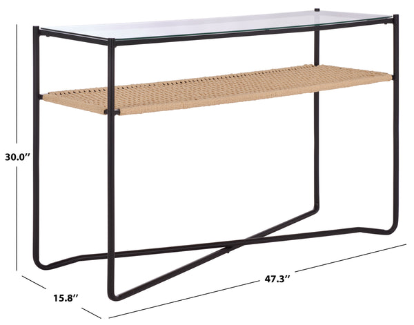 Safavieh Omaka 1 Shelf Console Table - Elegant Natural Wood, Black Metal Frame & Clear Glass Top For Any Space Natural ,Black Metal Cns2309a