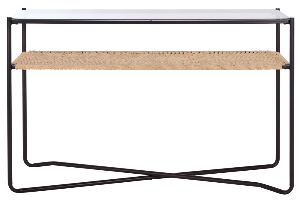 Safavieh Omaka 1 Shelf Console Table - Elegant Natural Wood, Black Metal Frame & Clear Glass Top For Any Space Natural ,Black Metal Cns2309a