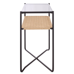 Safavieh Omaka 1 Shelf Console Table - Elegant Natural Wood, Black Metal Frame & Clear Glass Top For Any Space Natural ,Black Metal Cns2309a