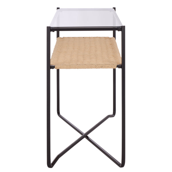 Safavieh Omaka 1 Shelf Console Table - Elegant Natural Wood, Black Metal Frame & Clear Glass Top For Any Space Natural ,Black Metal Cns2309a