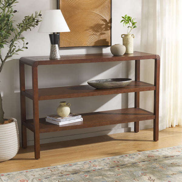 Safavieh Omara 2 Shelf Console Table - Rustic Wood Design For Elegant Home Décor And Functional Storage Solutions Walnut Wood Cns2311b