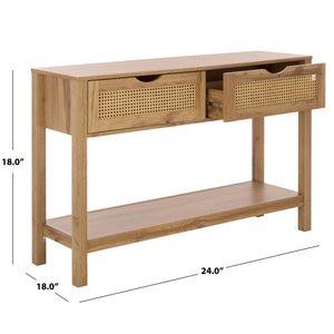 Safavieh Seeley 2 Drawer Console Table – Elegant Oak Finish, Natural Rattan Design For Stylish Storage Solutions Oak Pb,Mdf Cns3100a