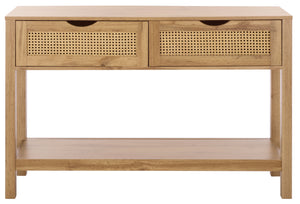 Safavieh Seeley 2 Drawer Console Table – Elegant Oak Finish, Natural Rattan Design For Stylish Storage Solutions Oak Pb,Mdf Cns3100a