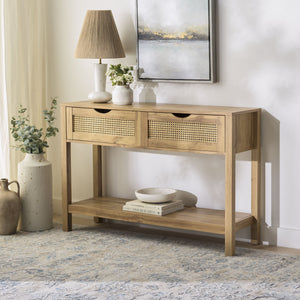 Safavieh Seeley 2 Drawer Console Table – Elegant Oak Finish, Natural Rattan Design For Stylish Storage Solutions Oak Pb,Mdf Cns3100a