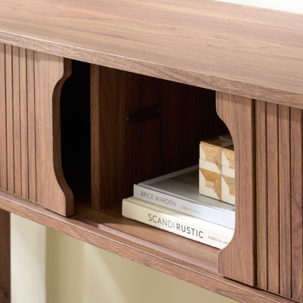 Safavieh Ilyum Tambour Door Console Table - Mid-Century Walnut Accent For Entryway, Hallway & Living Room CNS3101A
