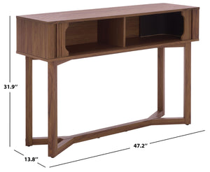 Safavieh Ilyum Tambour Door Console Table - Mid-Century Walnut Accent For Entryway, Hallway & Living Room CNS3101A