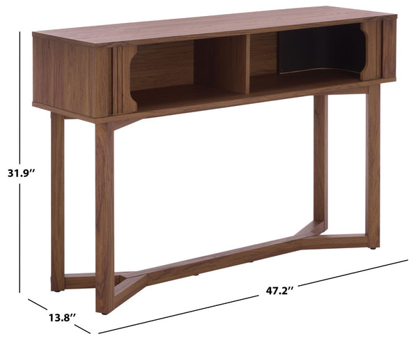 Safavieh Ilyum Tambour Door Console Table - Mid-Century Walnut Accent For Entryway, Hallway & Living Room CNS3101A