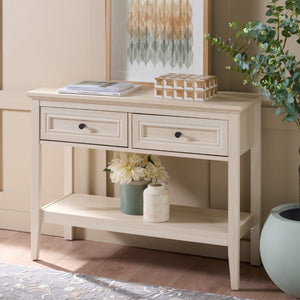 Safavieh Sondra Scandinavian Console Table with Two Drawers and Open Shelf for Entryway White Oak CNS3102A