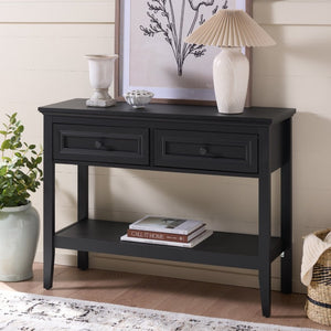 Safavieh Sondra Scandinavian Console Table with Two Drawers and Open Shelf for Entryway Black CNS3102C