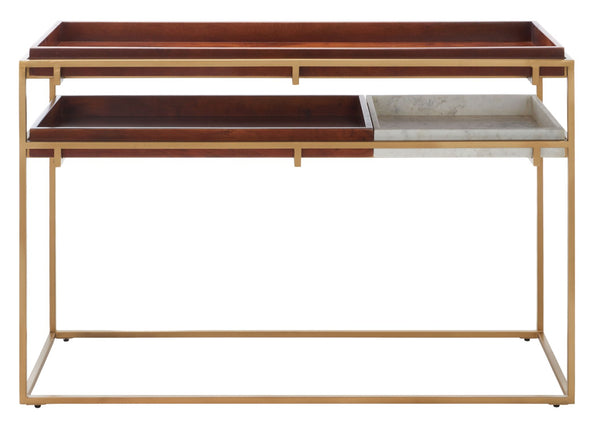 Safavieh Akari Marble Console Table - Luxurious White Marble, Brown Mango Wood & Gold Frame For Glamorous Decor CNS3700A