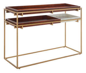 Safavieh Akari Marble Console Table - Luxurious White Marble, Brown Mango Wood & Gold Frame For Glamorous Decor CNS3700A
