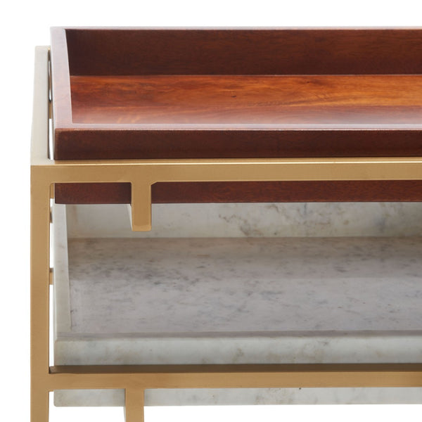 Safavieh Akari Marble Console Table - Luxurious White Marble, Brown Mango Wood & Gold Frame For Glamorous Decor CNS3700A