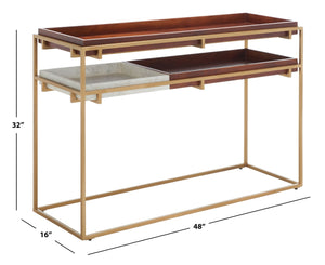 Safavieh Akari Marble Console Table - Luxurious White Marble, Brown Mango Wood & Gold Frame For Glamorous Decor CNS3700A