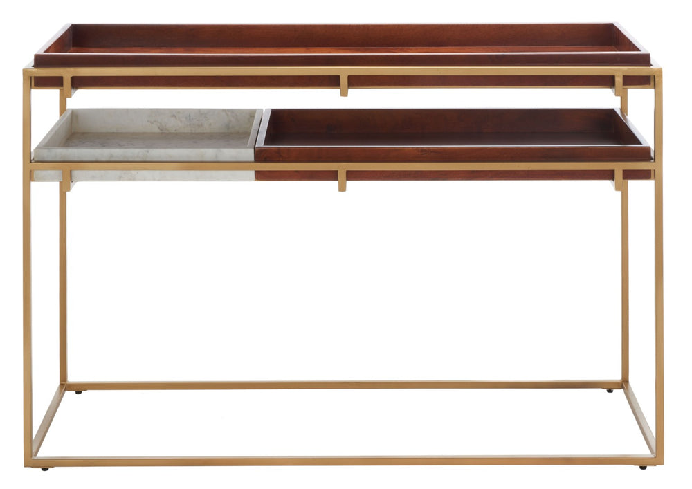 Safavieh Akari Marble Console Table - Luxurious White Marble, Brown Mango Wood & Gold Frame For Glamorous Decor CNS3700A