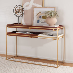 Safavieh Akari Marble Console Table - Luxurious White Marble, Brown Mango Wood & Gold Frame For Glamorous Decor CNS3700A