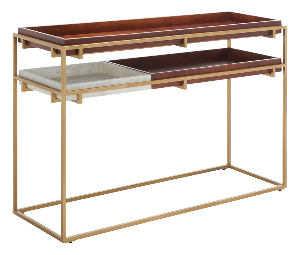 Safavieh Akari Marble Console Table - Luxurious White Marble, Brown Mango Wood & Gold Frame For Glamorous Decor CNS3700A