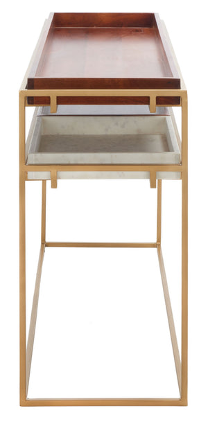 Safavieh Akari Marble Console Table - Luxurious White Marble, Brown Mango Wood & Gold Frame For Glamorous Decor CNS3700A