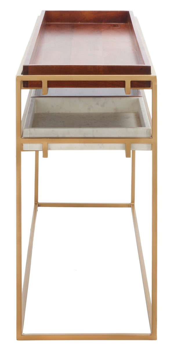 Safavieh Akari Marble Console Table - Luxurious White Marble, Brown Mango Wood & Gold Frame For Glamorous Decor CNS3700A