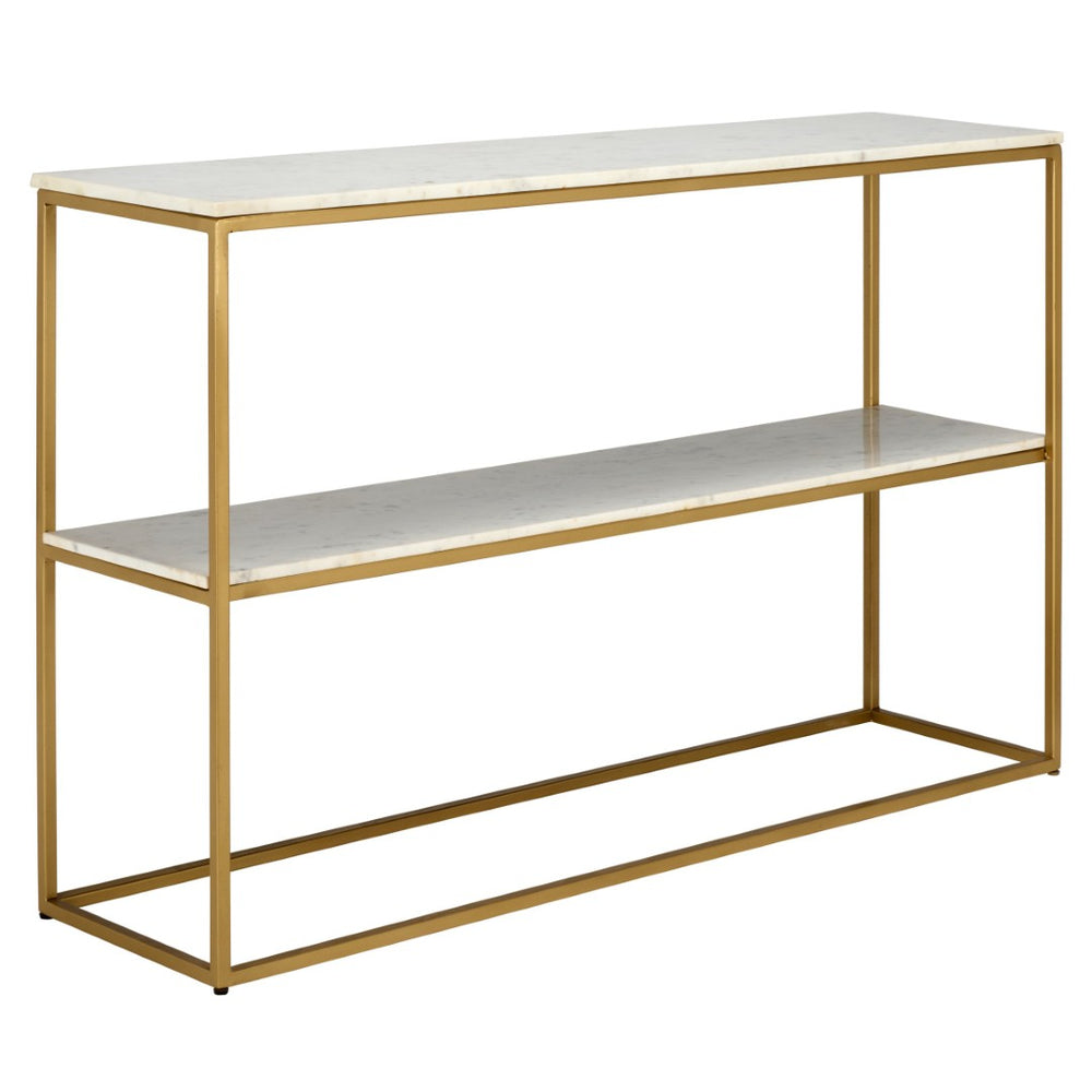 Safavieh Kenna Marble Console Table - Glamorous Gold Frame & White Marble Shelves For Modern Interiors CNS3701A