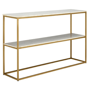 Safavieh Kenna Marble Console Table - Glamorous Gold Frame & White Marble Shelves For Modern Interiors CNS3701A