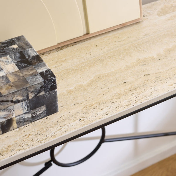 Safavieh Lenin Console Table - Modern Minimalist Faux Travertine Accent For Entryways & Living Spaces CNS3706A
