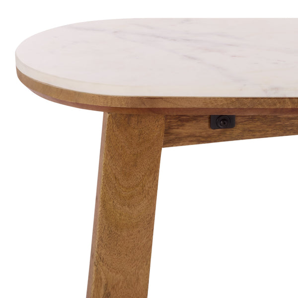 Shina Oval Console Table With Marble Top And Solid Wood Base, Sleek Oval Silhouette For Entryways
