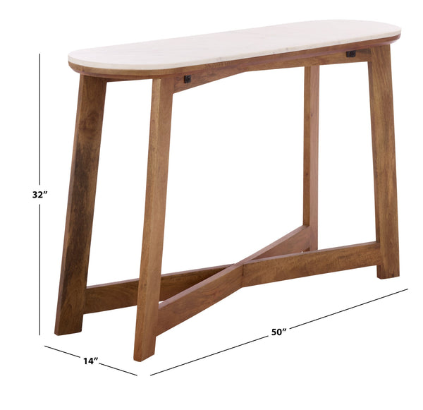 Shina Oval Console Table With Marble Top And Solid Wood Base, Sleek Oval Silhouette For Entryways
