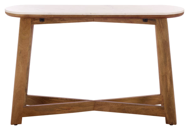 Shina Oval Console Table With Marble Top And Solid Wood Base, Sleek Oval Silhouette For Entryways