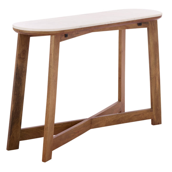 Shina Oval Console Table With Marble Top And Solid Wood Base, Sleek Oval Silhouette For Entryways