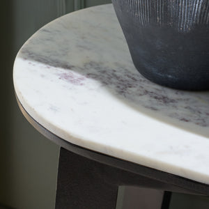 Shina Oval Console Table With Marble Top And Solid Wood Base, Sleek Oval Silhouette For Entryways