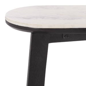Shina Oval Console Table With Marble Top And Solid Wood Base, Sleek Oval Silhouette For Entryways