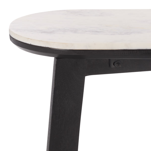 Shina Oval Console Table With Marble Top And Solid Wood Base, Sleek Oval Silhouette For Entryways