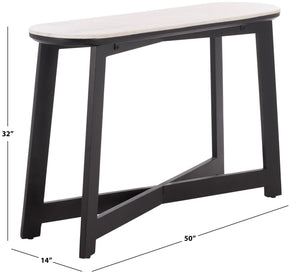 Shina Oval Console Table With Marble Top And Solid Wood Base, Sleek Oval Silhouette For Entryways