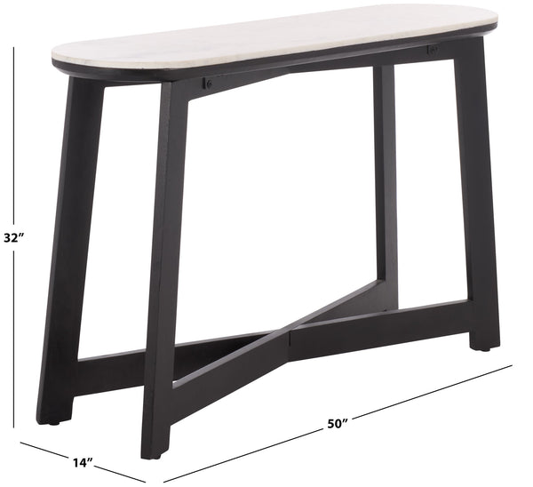 Shina Oval Console Table With Marble Top And Solid Wood Base, Sleek Oval Silhouette For Entryways