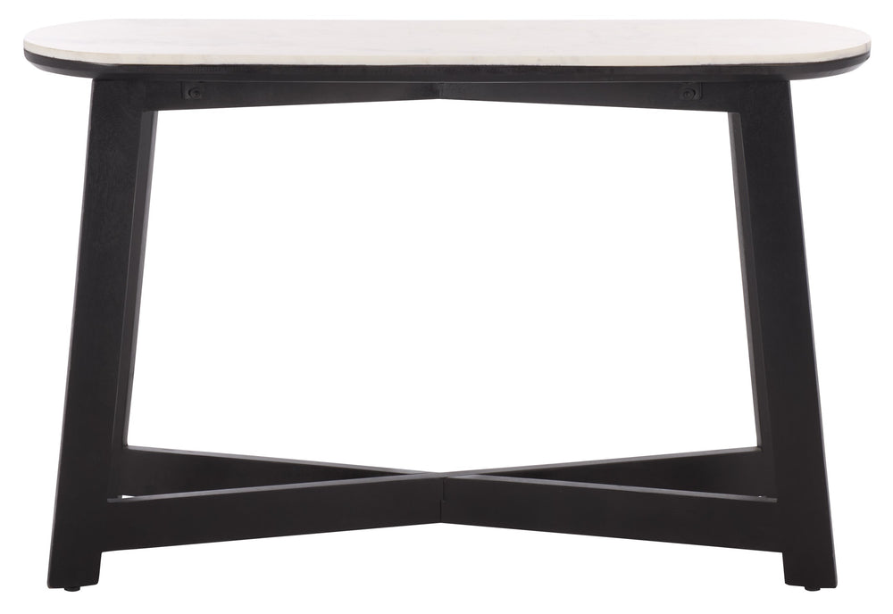 Shina Oval Console Table With Marble Top And Solid Wood Base, Sleek Oval Silhouette For Entryways