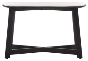 Shina Oval Console Table With Marble Top And Solid Wood Base, Sleek Oval Silhouette For Entryways