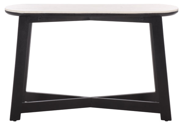 Shina Oval Console Table With Marble Top And Solid Wood Base, Sleek Oval Silhouette For Entryways