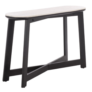 Shina Oval Console Table With Marble Top And Solid Wood Base, Sleek Oval Silhouette For Entryways