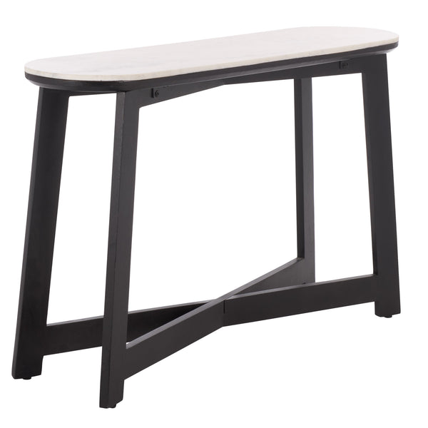 Shina Oval Console Table With Marble Top And Solid Wood Base, Sleek Oval Silhouette For Entryways