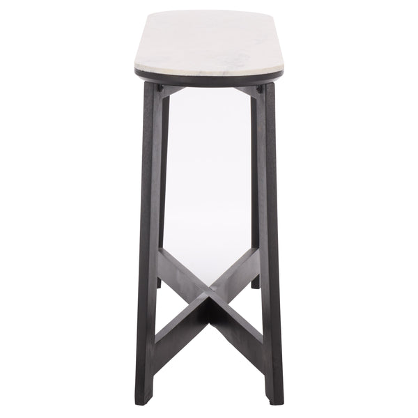 Shina Oval Console Table With Marble Top And Solid Wood Base, Sleek Oval Silhouette For Entryways