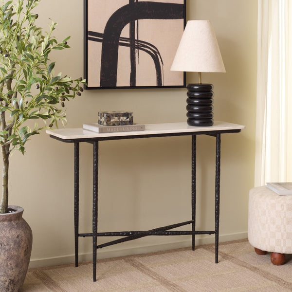 Safavieh Raisa Marble Top Console Table with Black Metal Base for Entryway or Living Room CNS3710A
