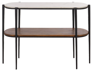 Safavieh Shani Two Tier Console Table Marble Top Mango Wood Shelf Iron Frame Entryway CNS3711A