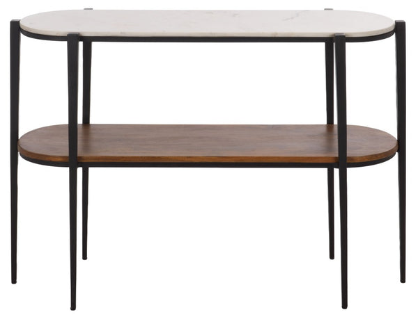 Safavieh Shani Two Tier Console Table Marble Top Mango Wood Shelf Iron Frame Entryway CNS3711A