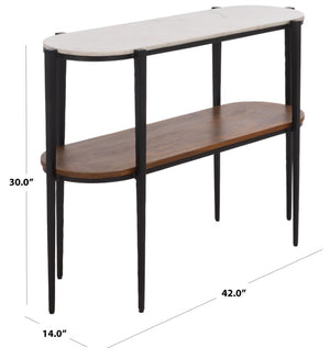 Safavieh Shani Two Tier Console Table Marble Top Mango Wood Shelf Iron Frame Entryway CNS3711A
