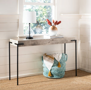 Safavieh Eli Console Table - Minimalist Light Grey Faux Concrete Top With Sturdy Black Iron Legs For Modern Spaces CNS4200A