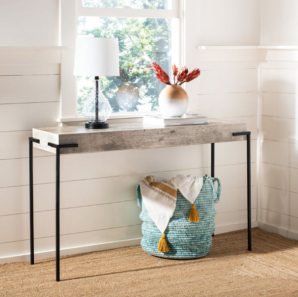Safavieh Eli Console Table - Minimalist Light Grey Faux Concrete Top With Sturdy Black Iron Legs For Modern Spaces CNS4200A