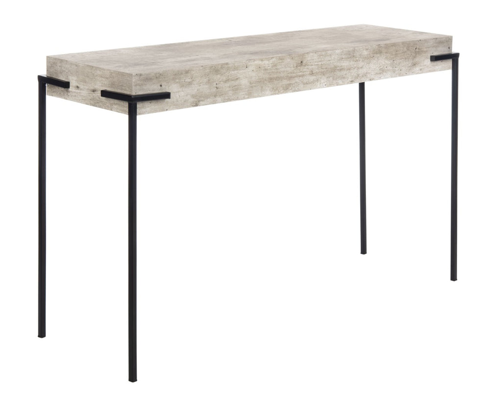 Safavieh Eli Console Table - Minimalist Light Grey Faux Concrete Top With Sturdy Black Iron Legs For Modern Spaces CNS4200A