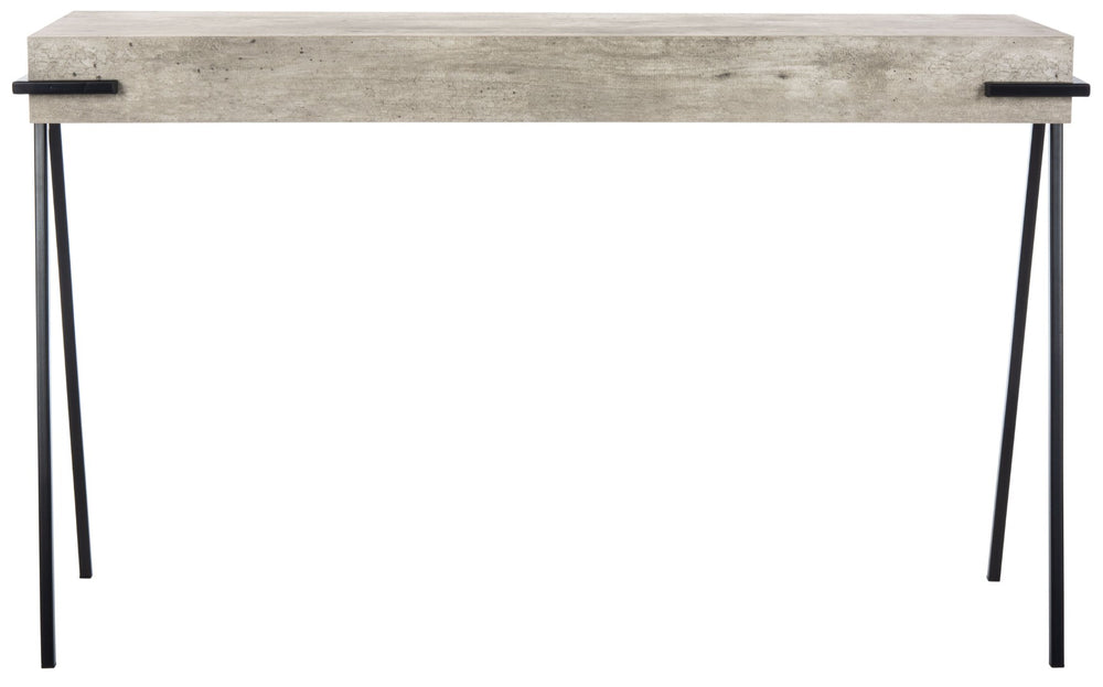 Safavieh Jett Contemporary Rectangle Console Table With Light Grey Faux-Concrete Top & Black Iron Legs CNS4201A