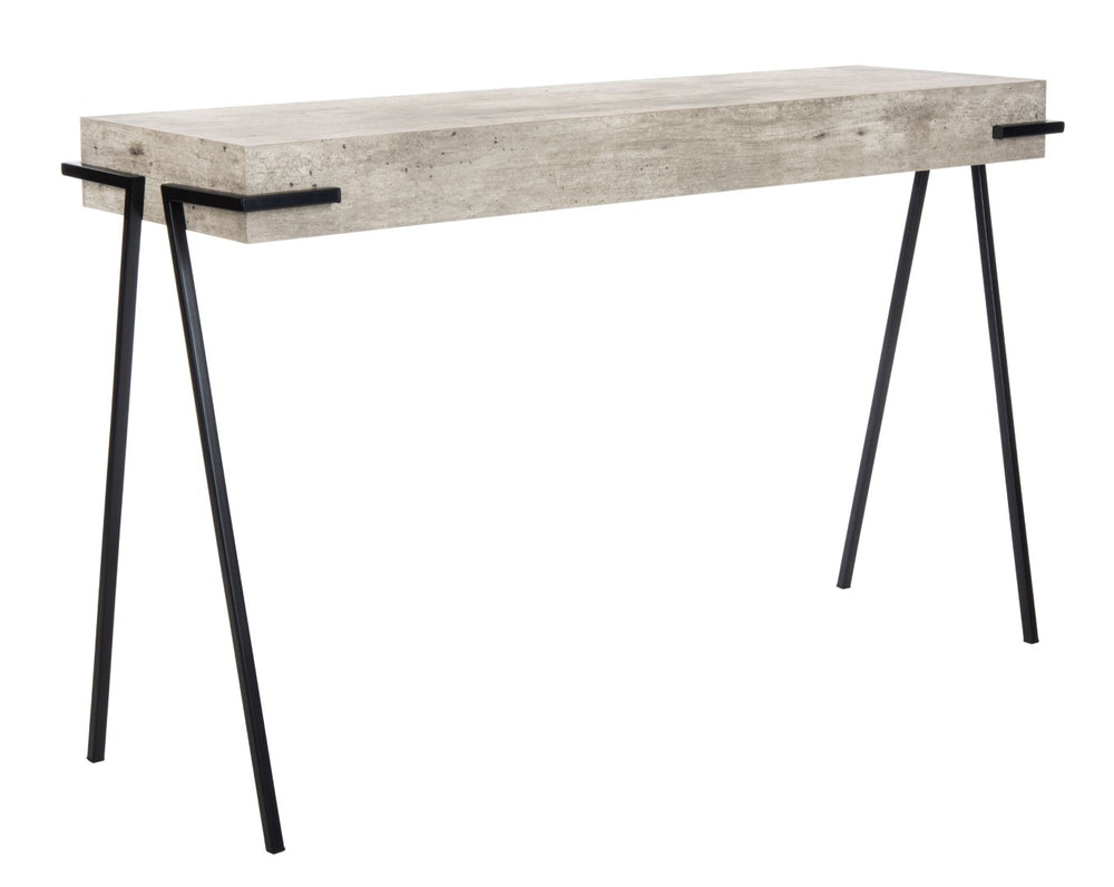 Safavieh Jett Contemporary Rectangle Console Table With Light Grey Faux-Concrete Top & Black Iron Legs CNS4201A