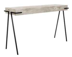 Safavieh Jett Contemporary Rectangle Console Table With Light Grey Faux-Concrete Top & Black Iron Legs CNS4201A